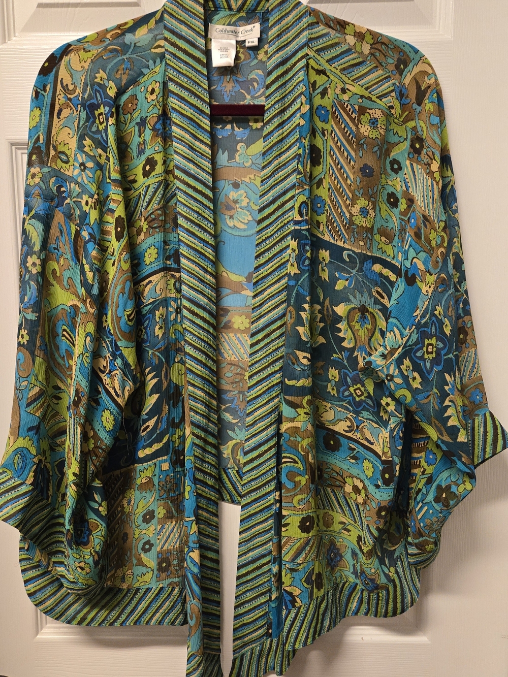 Coldwater Creek Blue & Green Floral Kimono